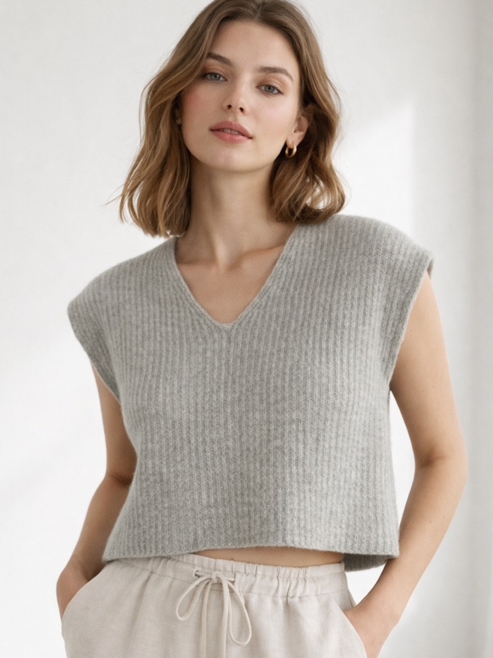 Copenhagen Muse Knit Alpaca Wool Blend Gray Scandi Ribbed Sweater Vest M/L